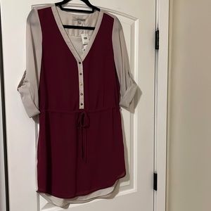 Naked Zebra Tunic Shirt Dress Cream Magenta Roll Tab Sleeve NEW Size L